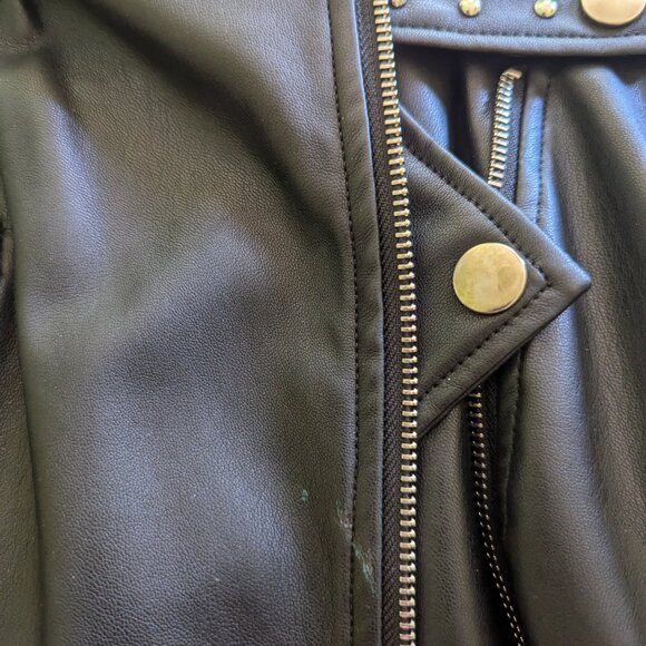 Studded Tulip Print Vegan Black Leather BEBE Jacket XXS - Picture 12 of 12